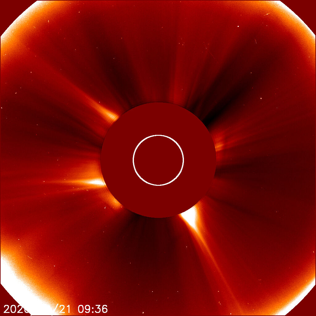 LASCO C2, Standbild: Koronagraph nahe der Sonne: feinere Details der Korona.