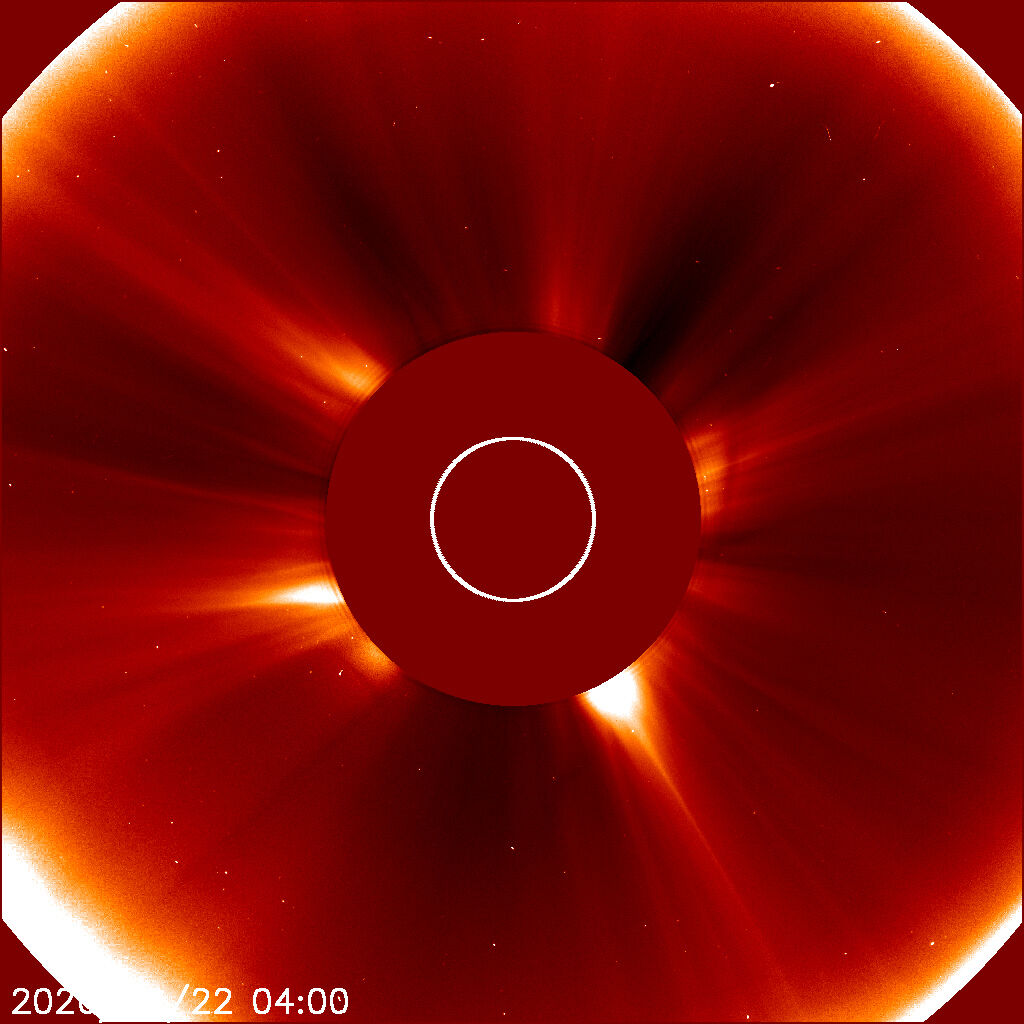LASCO C2, Standbild: Koronagraph nahe der Sonne: feinere Details der Korona.
