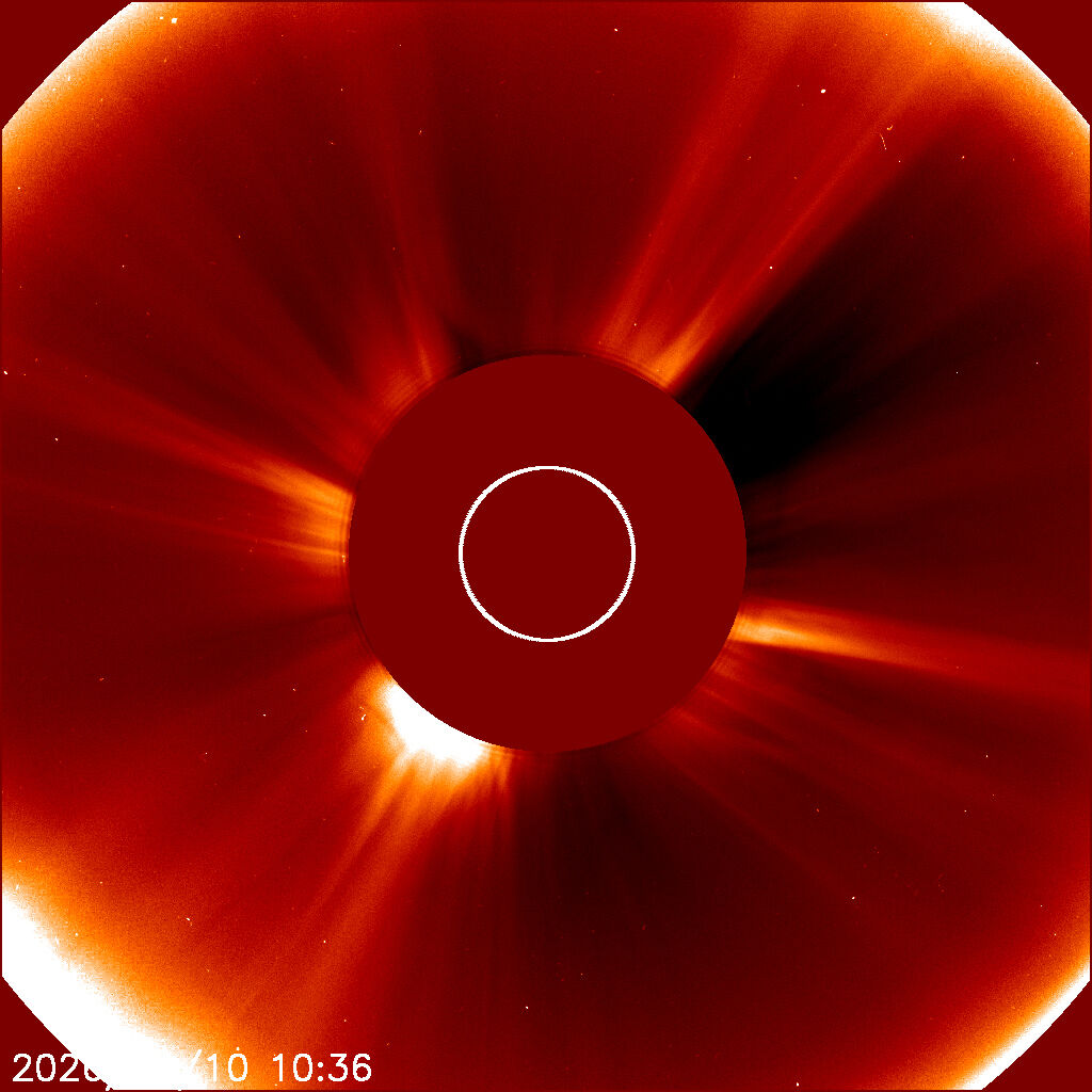 LASCO C2, Standbild: Koronagraph nahe der Sonne: feinere Details der Korona.