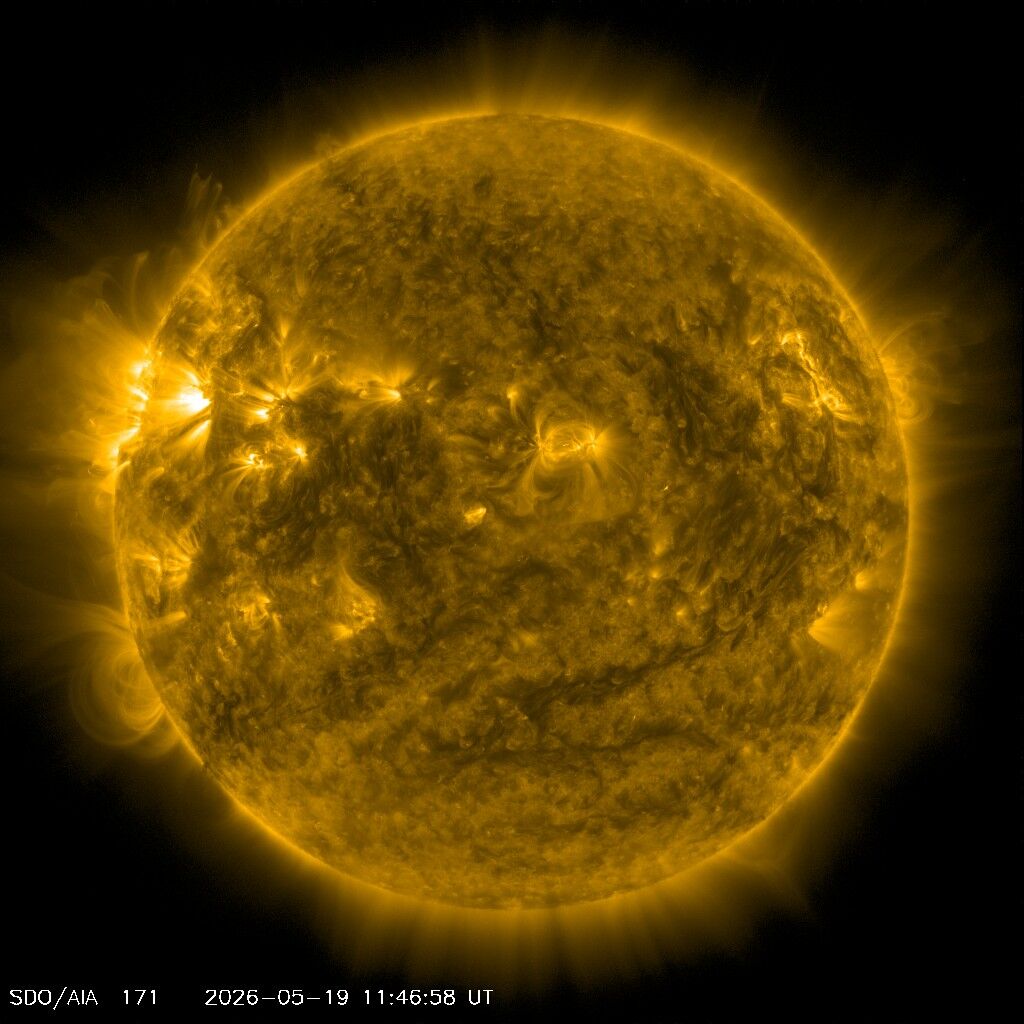 SDO HMI — Standbild: Sichtbares Licht + Magnetogramm — dunkle Sonnenflecken sind aktive Regionen.