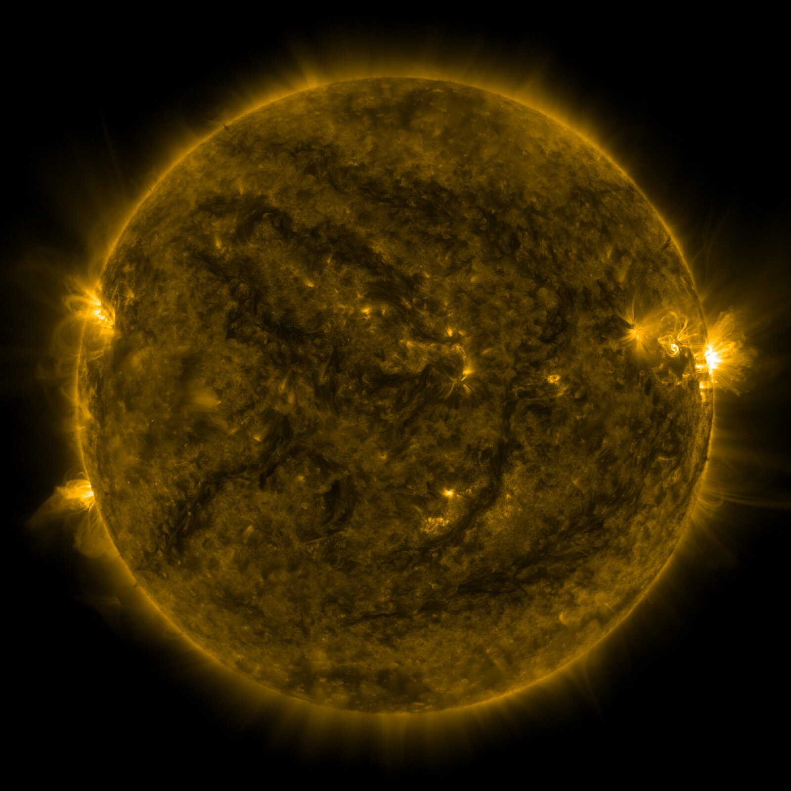 SDO HMI, Standbild: Sichtbares Licht + Magnetogramm: Dunkle Sonnenflecken sind aktive Regionen.